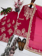 Sharvika Natural Silk Chain Sequins Embroidered Palazzo Suit with Georgette Dupatta