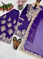Sharvika Natural Silk Chain Sequins Embroidered Palazzo Suit with Georgette Dupatta