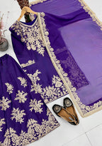 Sharvika Natural Silk Chain Sequins Embroidered Palazzo Suit with Georgette Dupatta