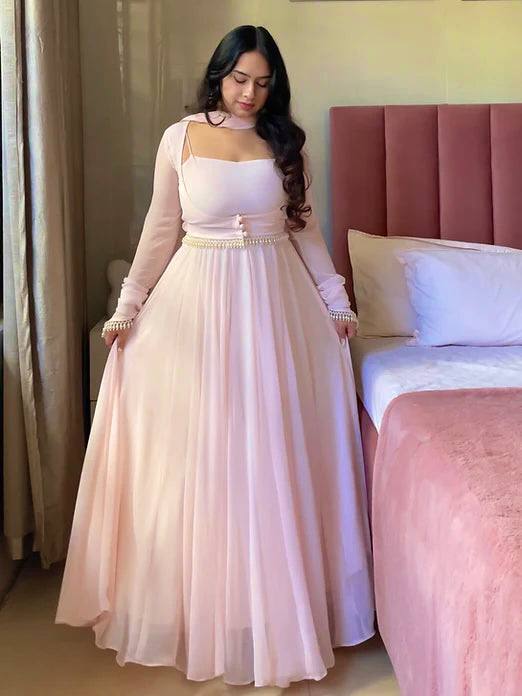 Wedding Ready Faux Georgette Gown Set with Pant & Dupatta