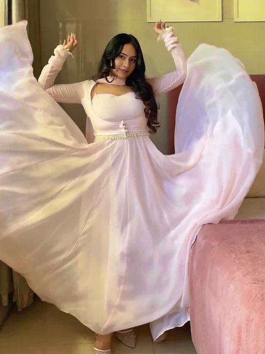 Wedding Ready Faux Georgette Gown Set with Pant & Dupatta