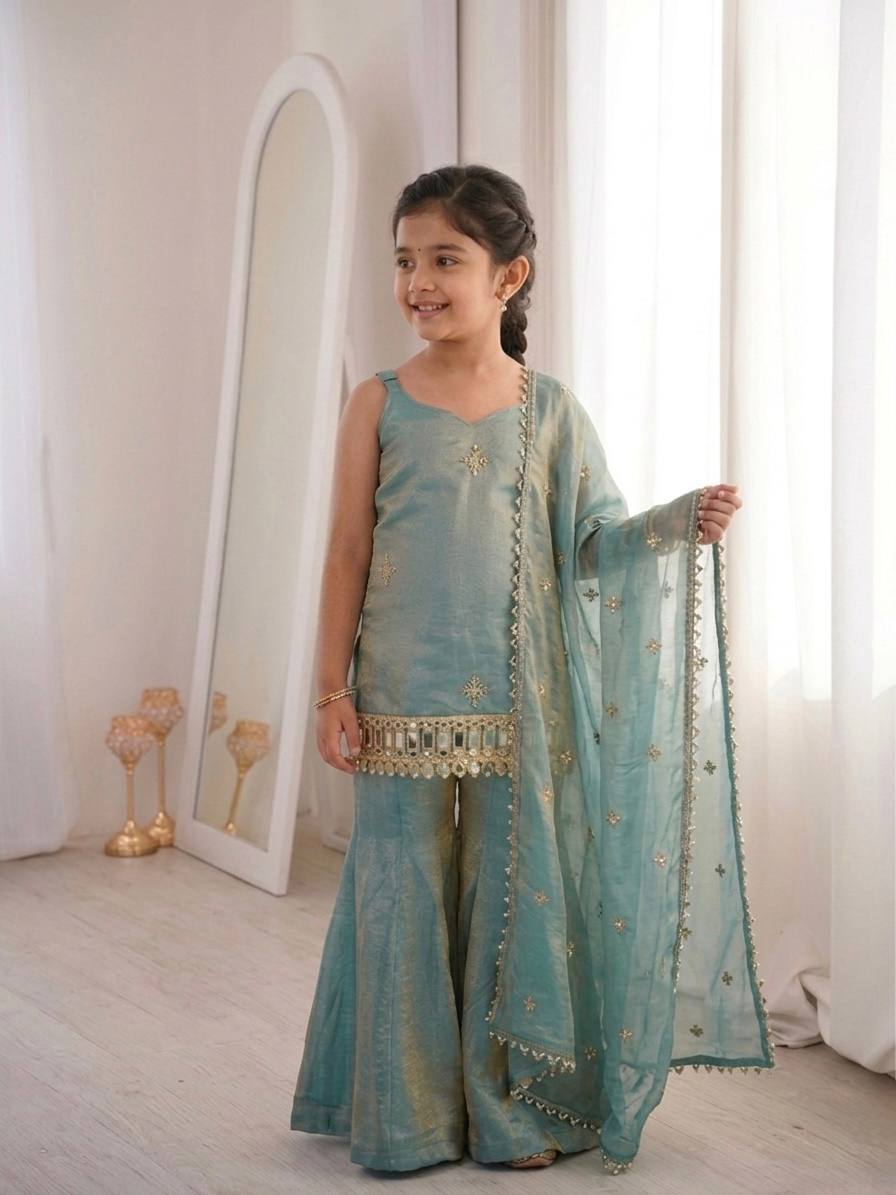 Trending Mirror Work Palazzo Set with Elegant Lace Border Dupatta