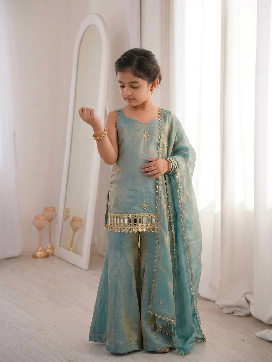 Trending Mirror Work Palazzo Set with Elegant Lace Border Dupatta