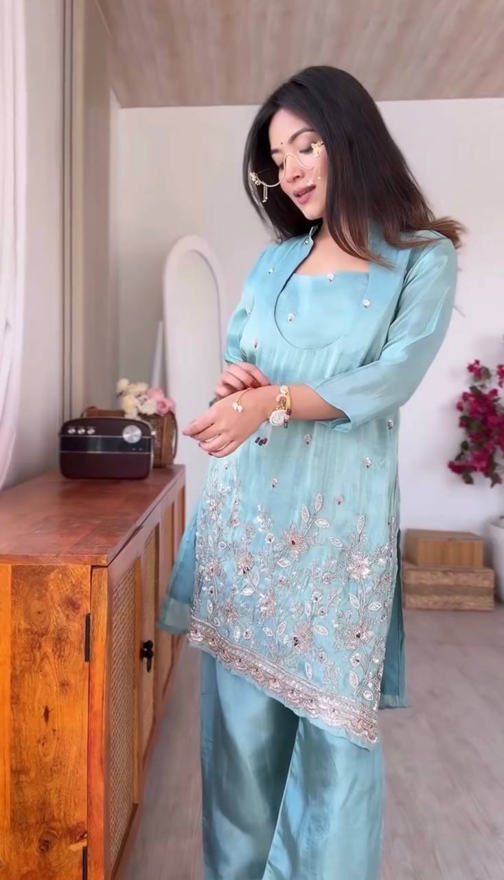 Premium Straight Fit Suit with Delicate Sequence Embellishment