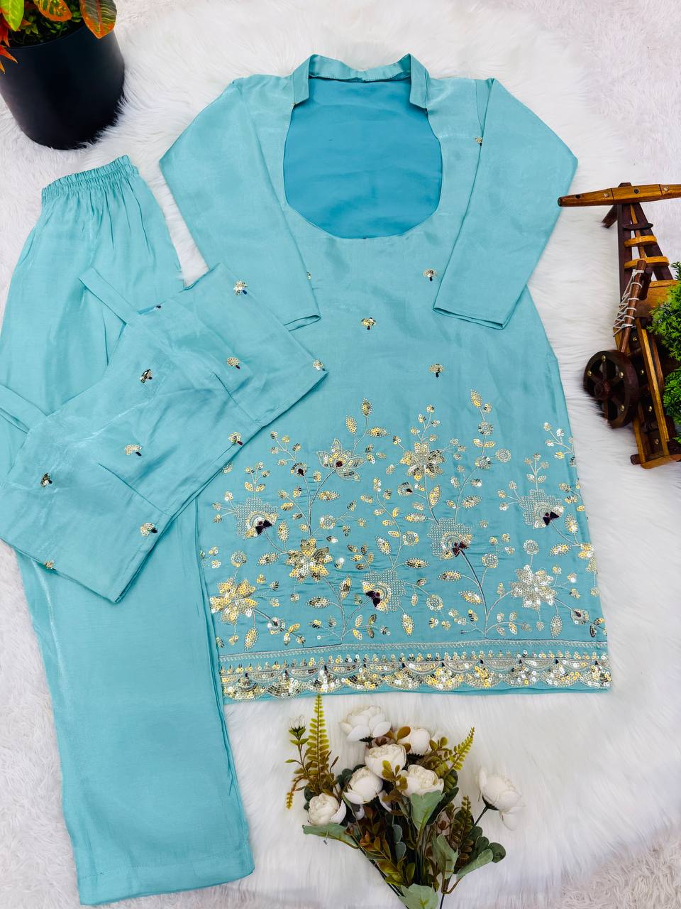 Premium Straight Fit Suit with Delicate Sequence Embellishment