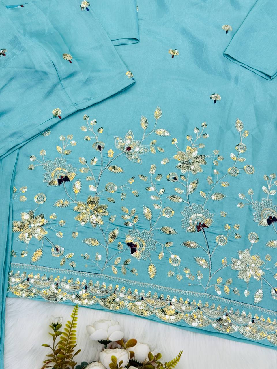 Premium Straight Fit Suit with Delicate Sequence Embellishment