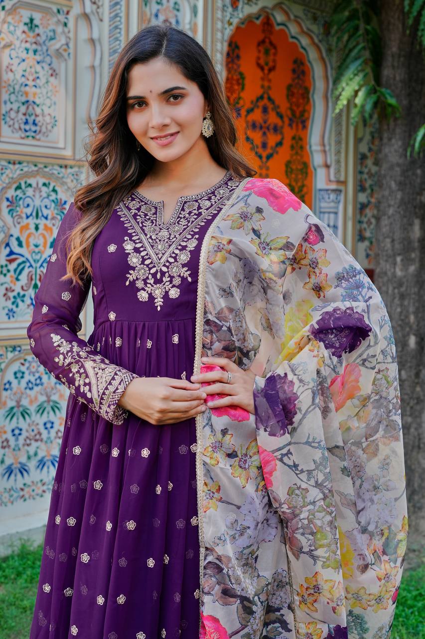 Designer Georgette Gown with Thread & Sequin Work Dupatta