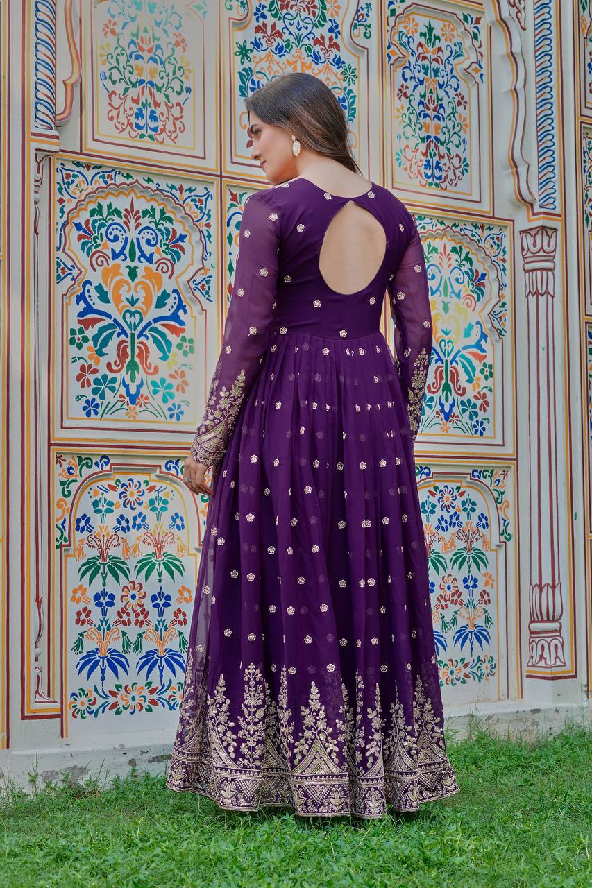 Designer Georgette Gown with Thread & Sequin Work Dupatta