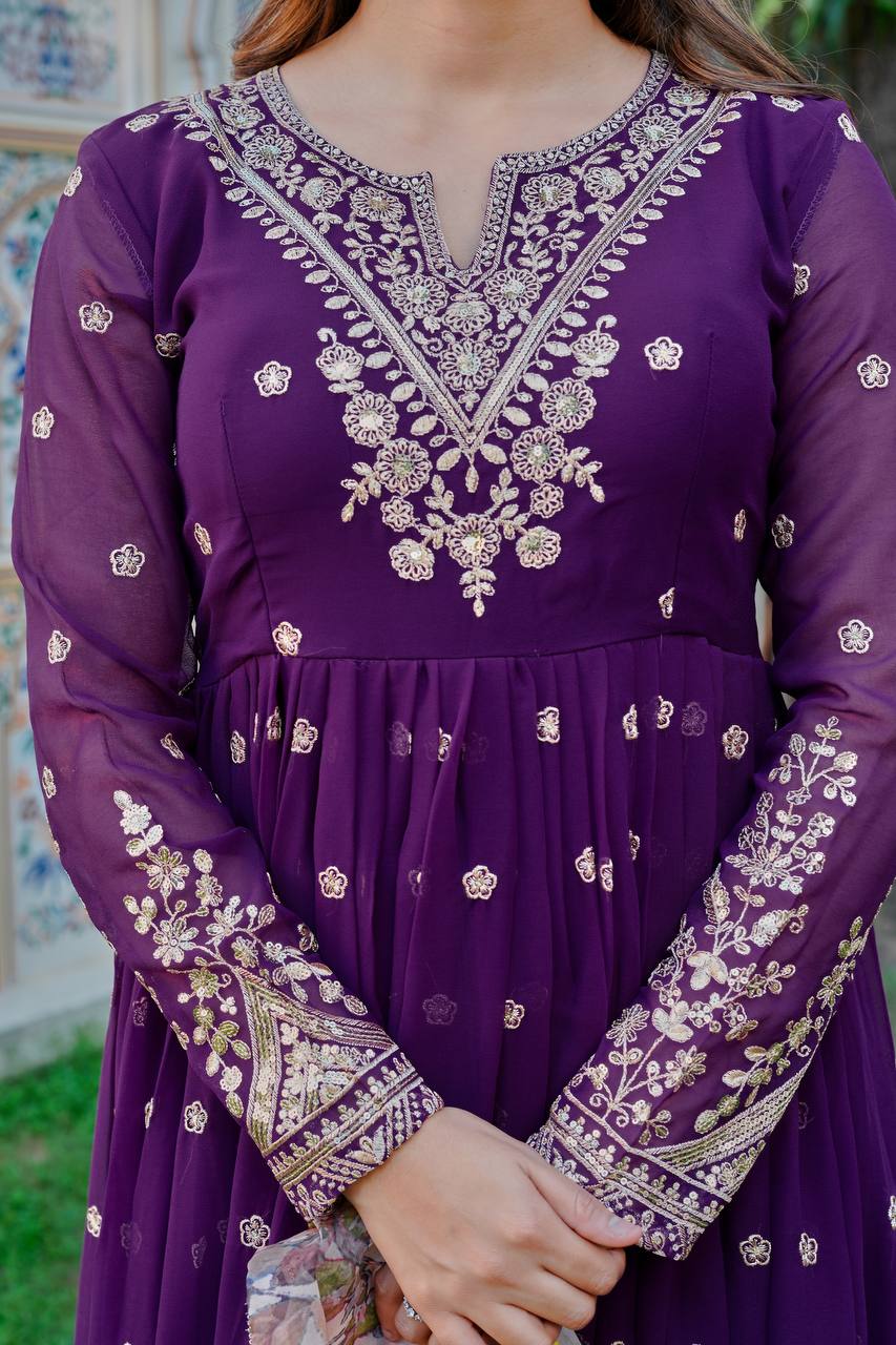 Designer Georgette Gown with Thread & Sequin Work Dupatta