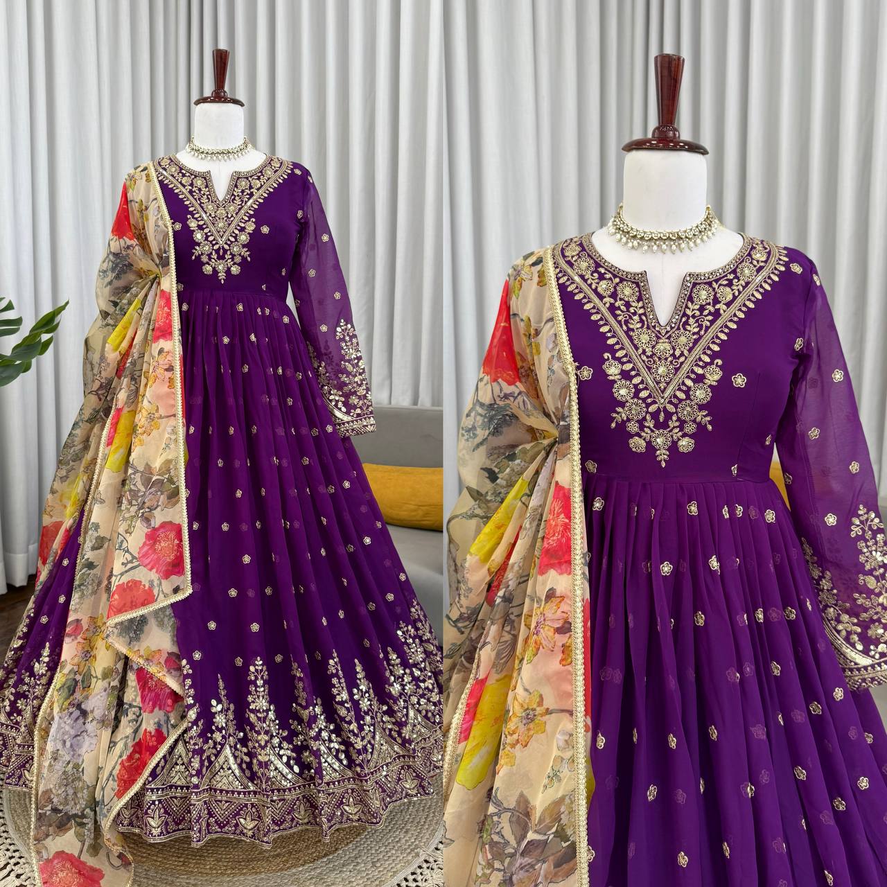 Designer Georgette Gown with Thread & Sequin Work Dupatta