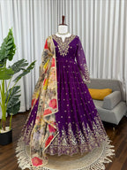 Designer Georgette Gown with Thread & Sequin Work Dupatta