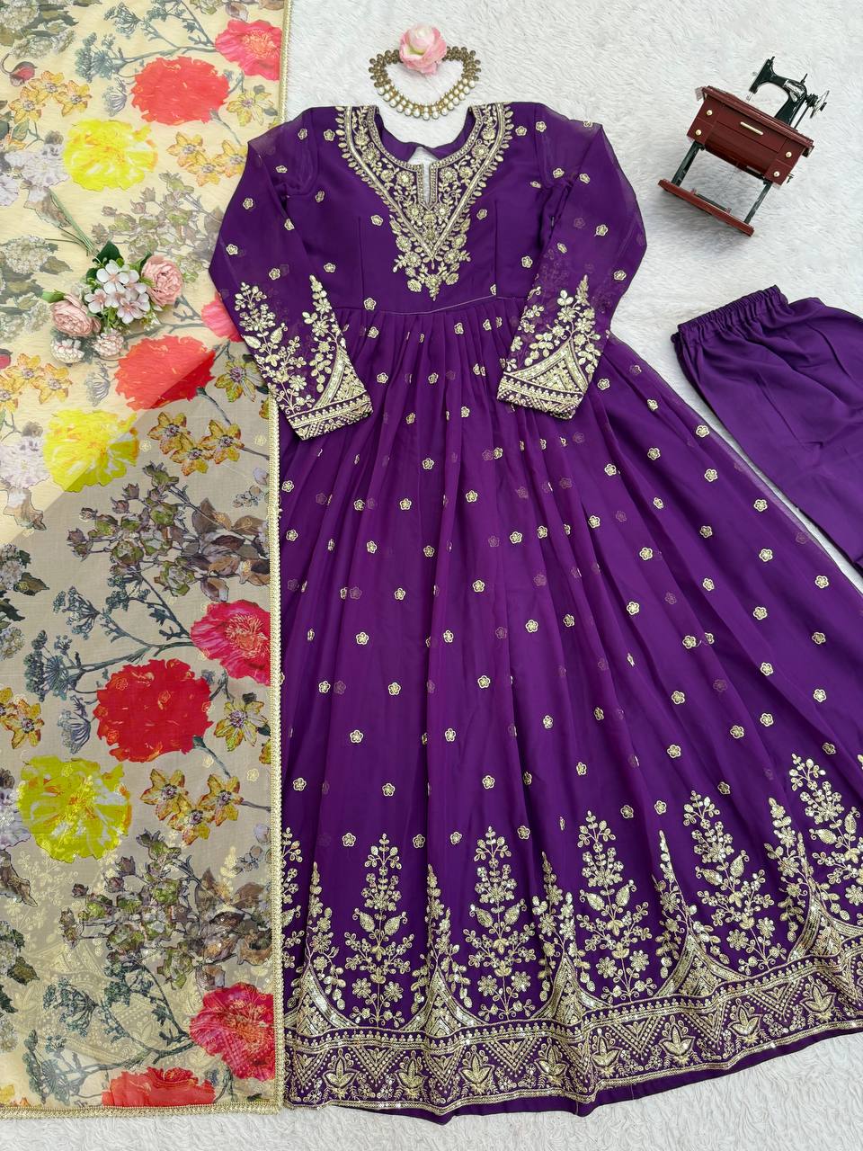 Designer Georgette Gown with Thread & Sequin Work Dupatta