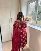 Samaira Heavy Chinon Embroidered Long Top Pant Suit with Moti Latkan Work
