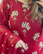 Samaira Heavy Chinon Embroidered Long Top Pant Suit with Moti Latkan Work