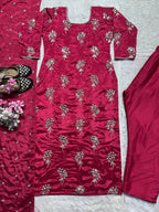 Samaira Heavy Chinon Embroidered Long Top Pant Suit with Moti Latkan Work