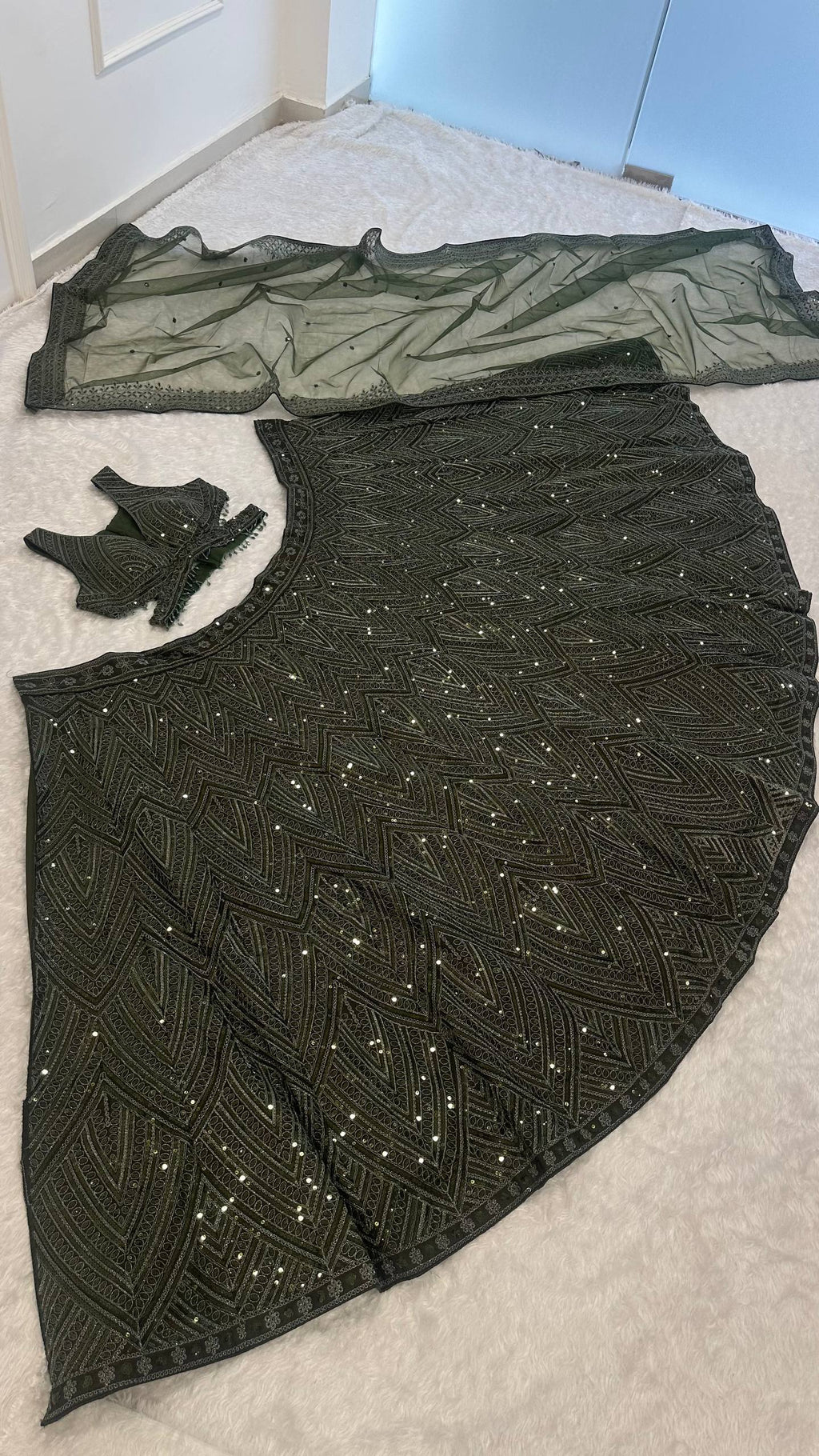Aavira Chinon Silk Sequin & Thread Work Lehenga Choli with Net Dupatta for Wedding