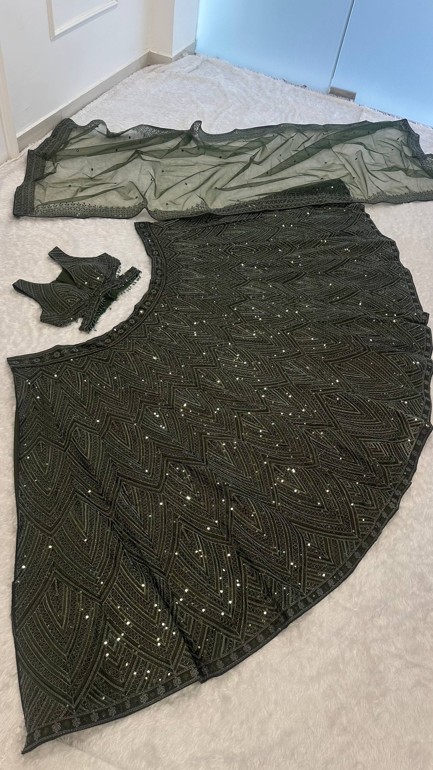 Aavira Chinon Silk Sequin & Thread Work Lehenga Choli with Net Dupatta for Wedding