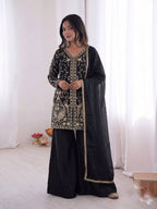 Pure Fendy Silk Palazzo Set with Heavy Embroidery Sequence Work