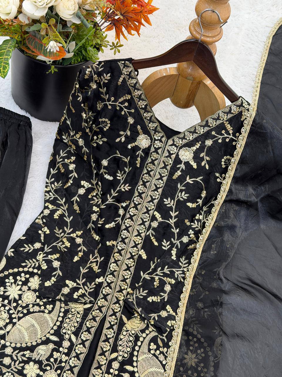 Pure Fendy Silk Palazzo Set with Heavy Embroidery Sequence Work