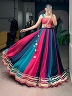 Rangvaari Chinon Navratri Lehenga Choli with Zari Weaving Blouse