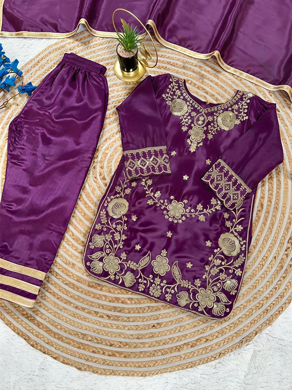 Aarshika Chinon Silk Sequins Embroidered Palazzo Suit with Dupatta