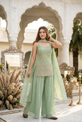 Yuvrika Faux Georgette Pearl & Sequins Embroidered Kurti Palazzo with Dupatta Set