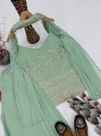 Yuvrika Faux Georgette Pearl & Sequins Embroidered Kurti Palazzo with Dupatta Set
