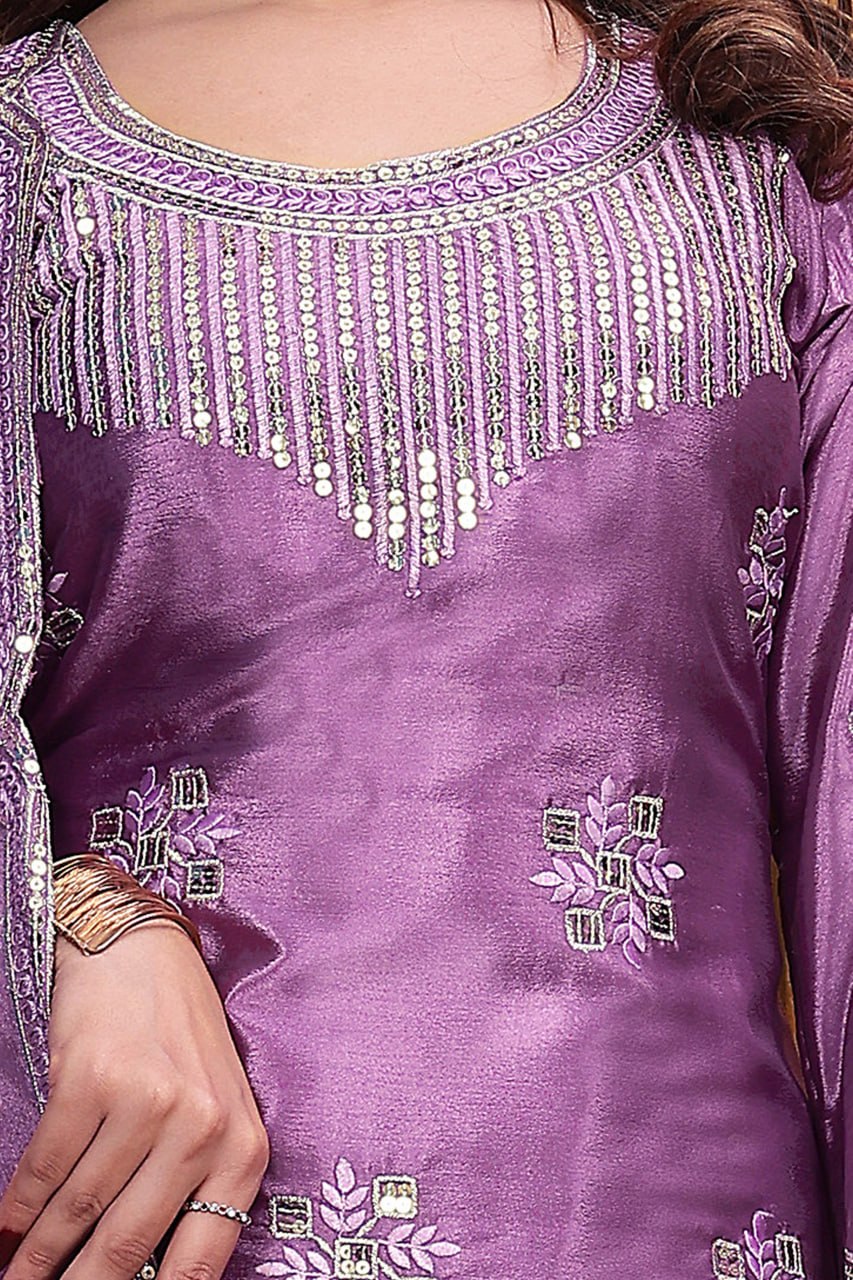 Noor Eliza Designer Chinon Sequins Embroidered Sharara Suit Set with Matching Embroidered Dupatta