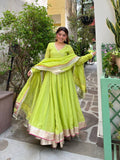 Aarohi Tabby Organza Silk Mirror Work Anarkali Lehenga with Dupatta