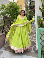 Aarohi Tabby Organza Silk Mirror Work Anarkali Lehenga with Dupatta