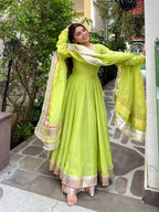 Aarohi Tabby Organza Silk Mirror Work Anarkali Lehenga with Dupatta