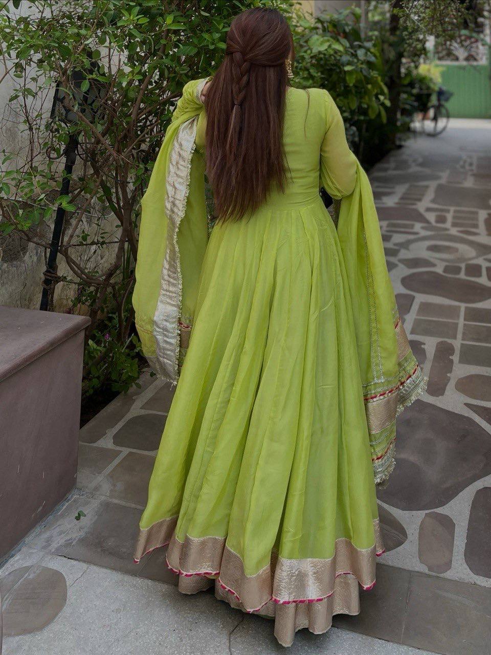 Aarohi Tabby Organza Silk Mirror Work Anarkali Lehenga with Dupatta