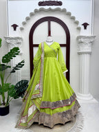 Aarohi Tabby Organza Silk Mirror Work Anarkali Lehenga with Dupatta