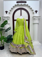 Aarohi Tabby Organza Silk Mirror Work Anarkali Lehenga with Dupatta