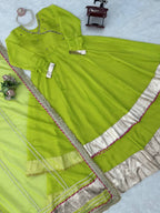 Aarohi Tabby Organza Silk Mirror Work Anarkali Lehenga with Dupatta