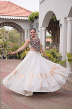 Vaidehi Roman Coconut Gota Lehenga with Kutchi Gamthi Embroidered Blouse