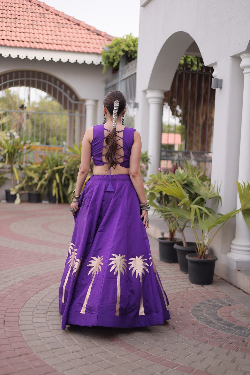 Vaidehi Roman Coconut Gota Lehenga with Kutchi Gamthi Embroidered Blouse