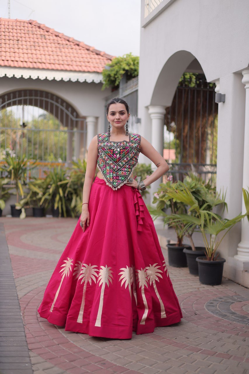 Vaidehi Roman Coconut Gota Lehenga with Kutchi Gamthi Embroidered Blouse