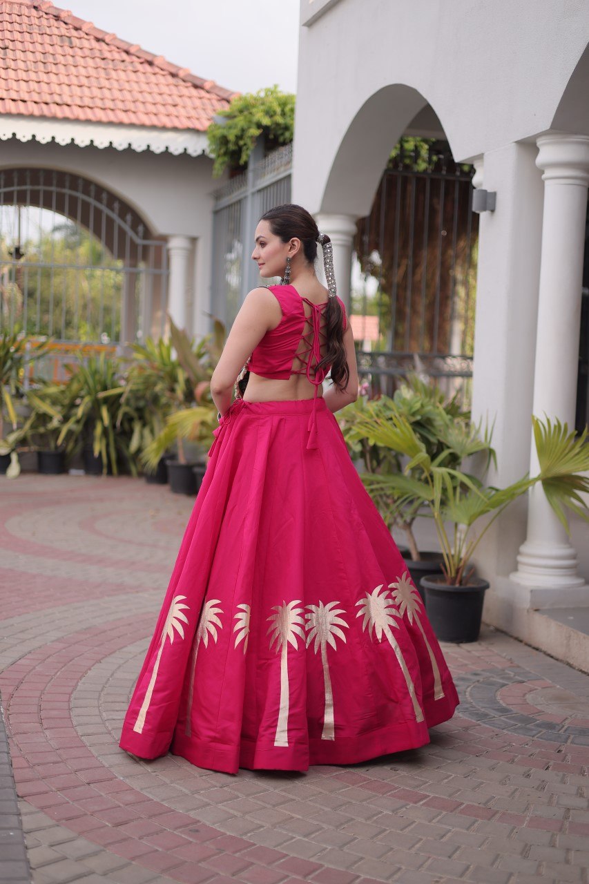 Vaidehi Roman Coconut Gota Lehenga with Kutchi Gamthi Embroidered Blouse