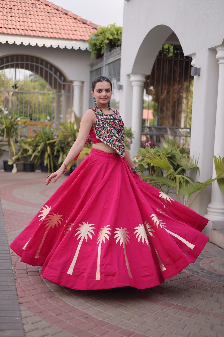 Vaidehi Roman Coconut Gota Lehenga with Kutchi Gamthi Embroidered Blouse