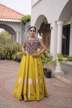 Vaidehi Roman Coconut Gota Lehenga with Kutchi Gamthi Embroidered Blouse
