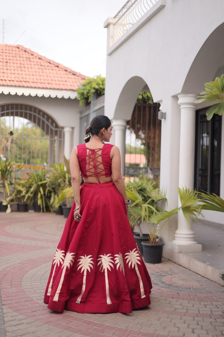 Vaidehi Roman Coconut Gota Lehenga with Kutchi Gamthi Embroidered Blouse