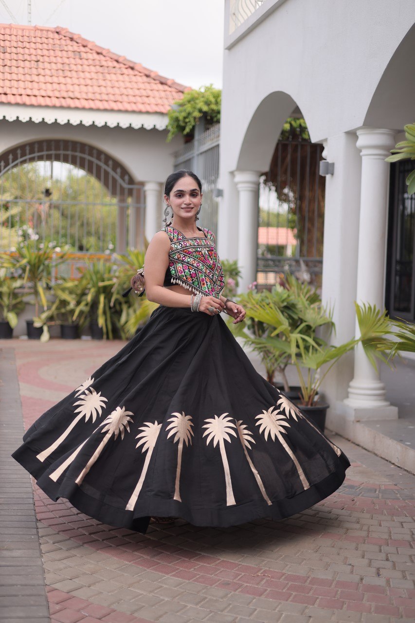 Vaidehi Roman Coconut Gota Lehenga with Kutchi Gamthi Embroidered Blouse