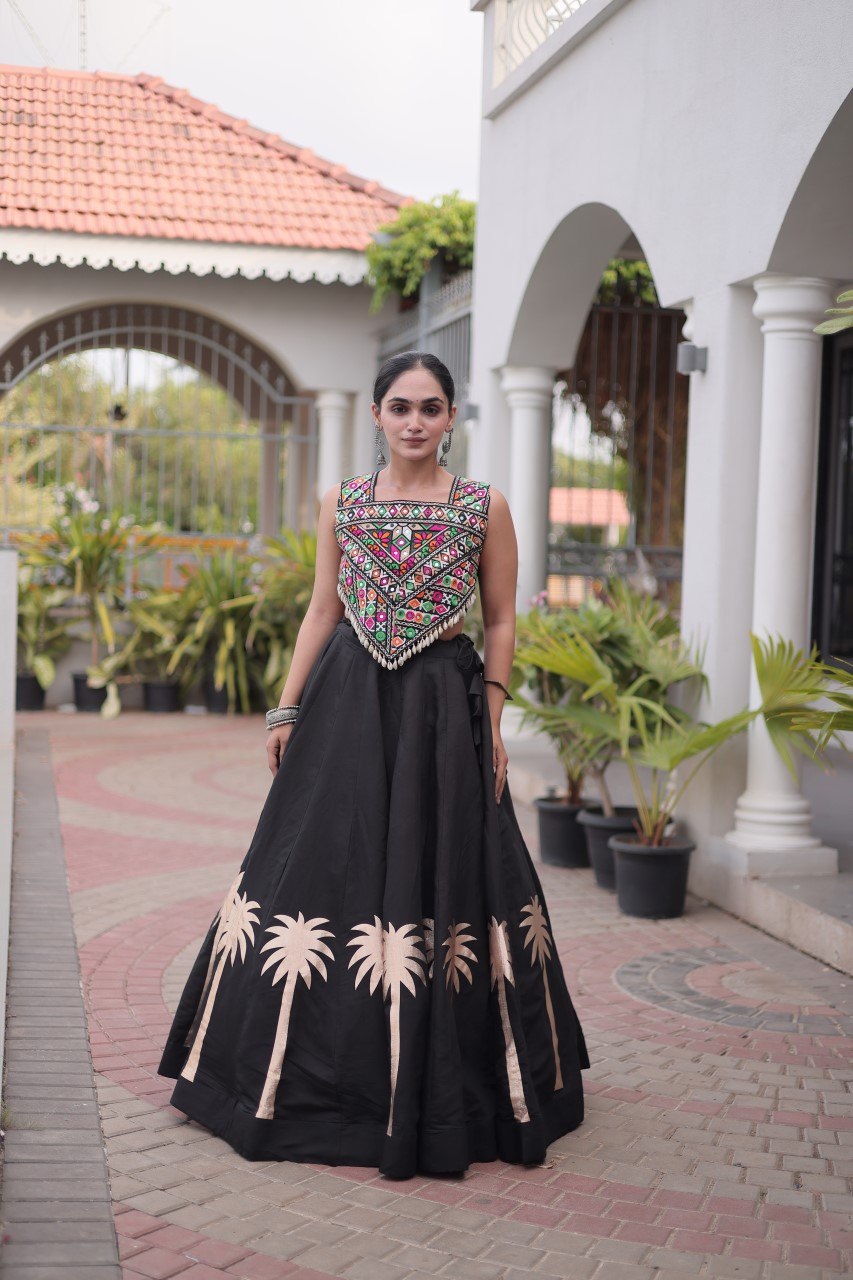 Vaidehi Roman Coconut Gota Lehenga with Kutchi Gamthi Embroidered Blouse