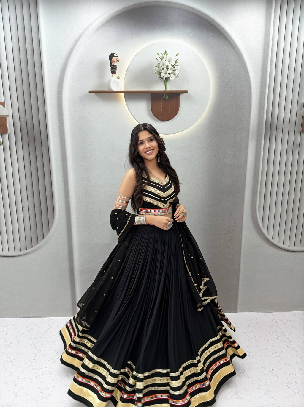 Garvika Pure Cotton Gamthi Mirror Work Lehenga Choli with Embroidered Dupatta