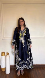 Ishika Satin Rayon Embroidered Long Kaftan Set with Chiffon Georgette Dupatta