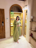 Yuvrika Vichitra Silk 5mm Sequins Embroidered Anarkali Suit with Pant & Organza Dupatta