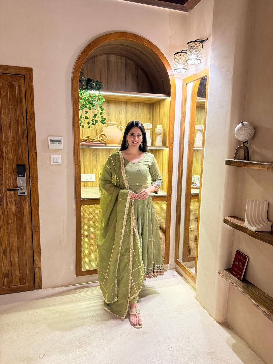 Yuvrika Vichitra Silk 5mm Sequins Embroidered Anarkali Suit with Pant & Organza Dupatta