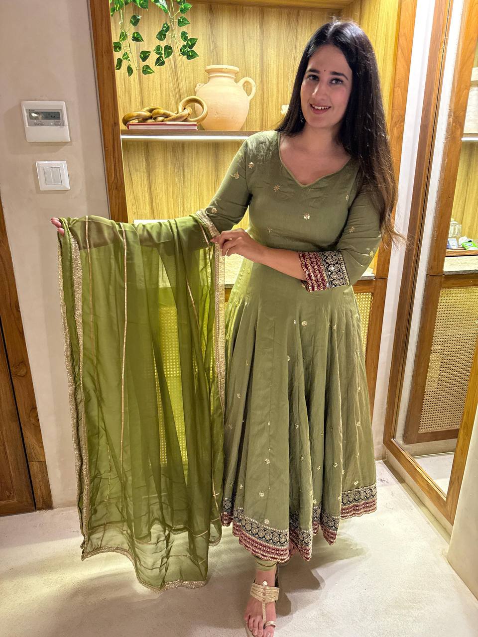 Yuvrika Vichitra Silk 5mm Sequins Embroidered Anarkali Suit with Pant & Organza Dupatta