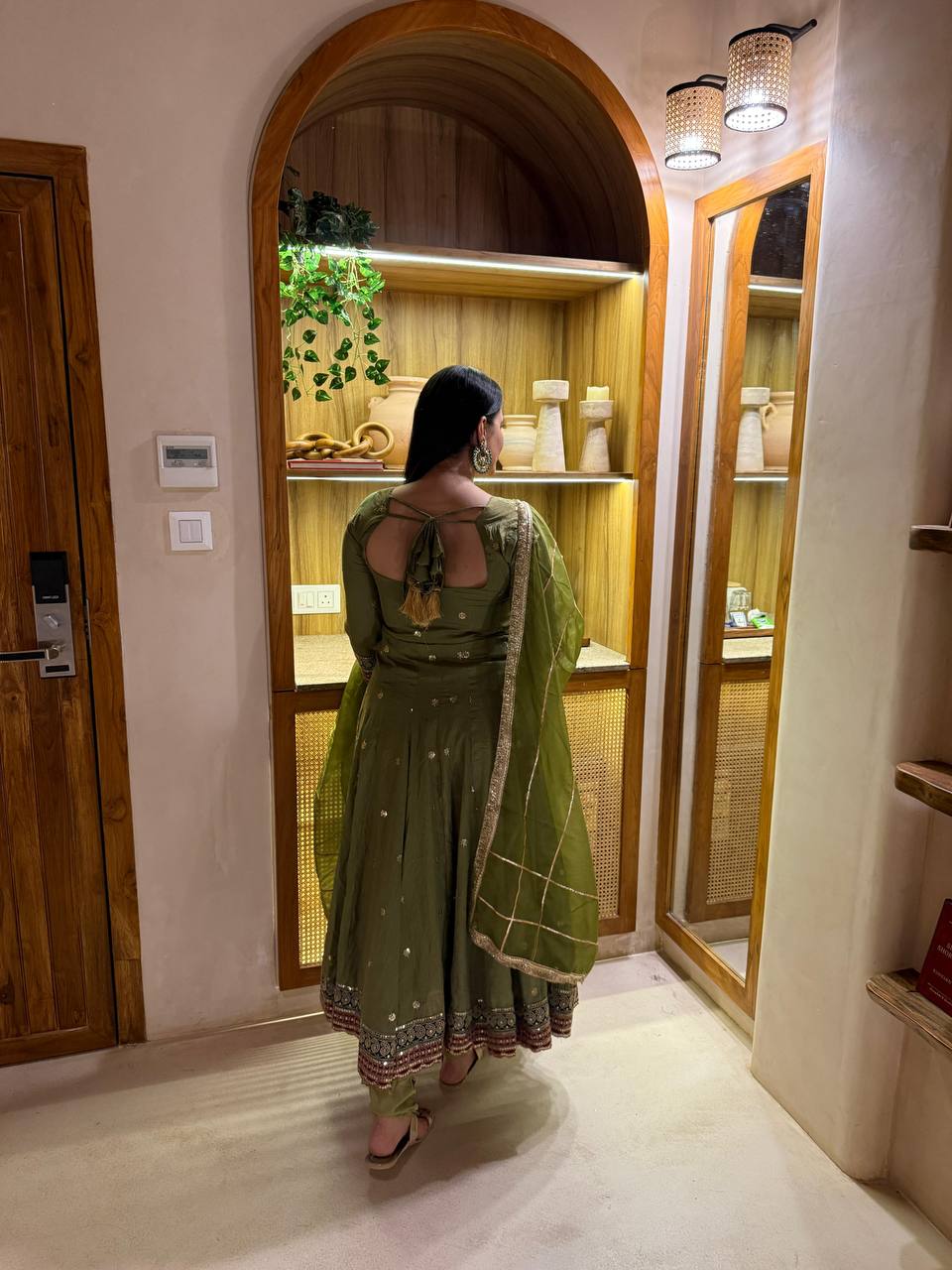 Yuvrika Vichitra Silk 5mm Sequins Embroidered Anarkali Suit with Pant & Organza Dupatta